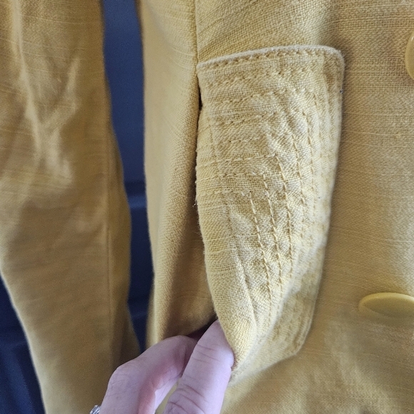 J. Crew Cherbourg Double Breasted Linen Blend Coat-Mustard Yellow VTG Y2K - Picture 8 of 15